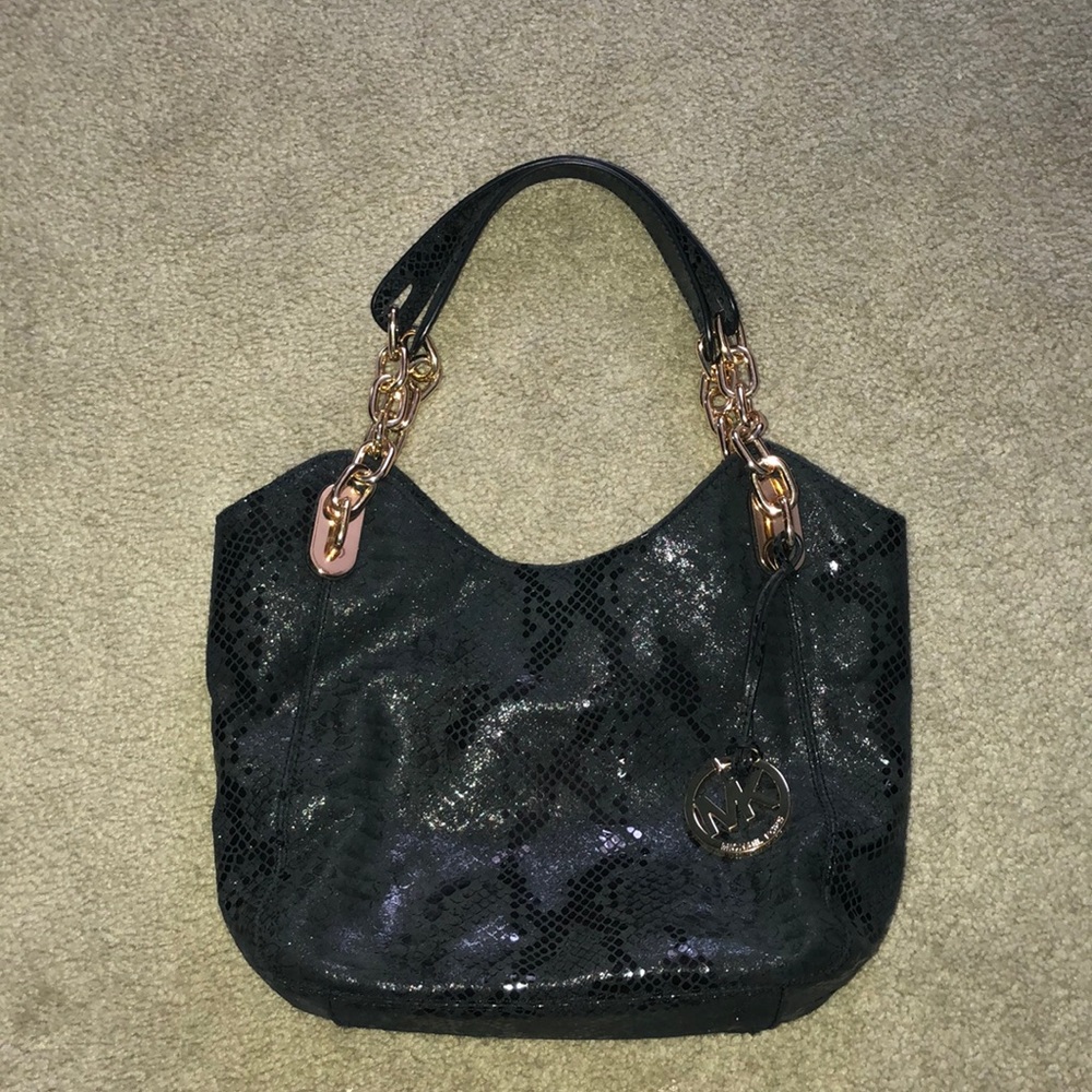 Michael Kors Black Faux Snakeskin HandBag